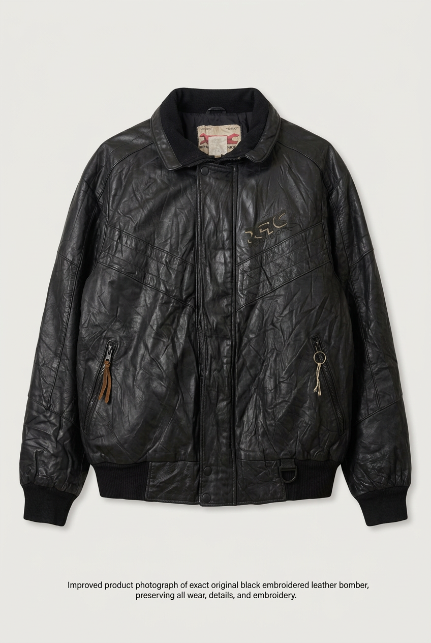 Revised embroidered leather bomber front preview