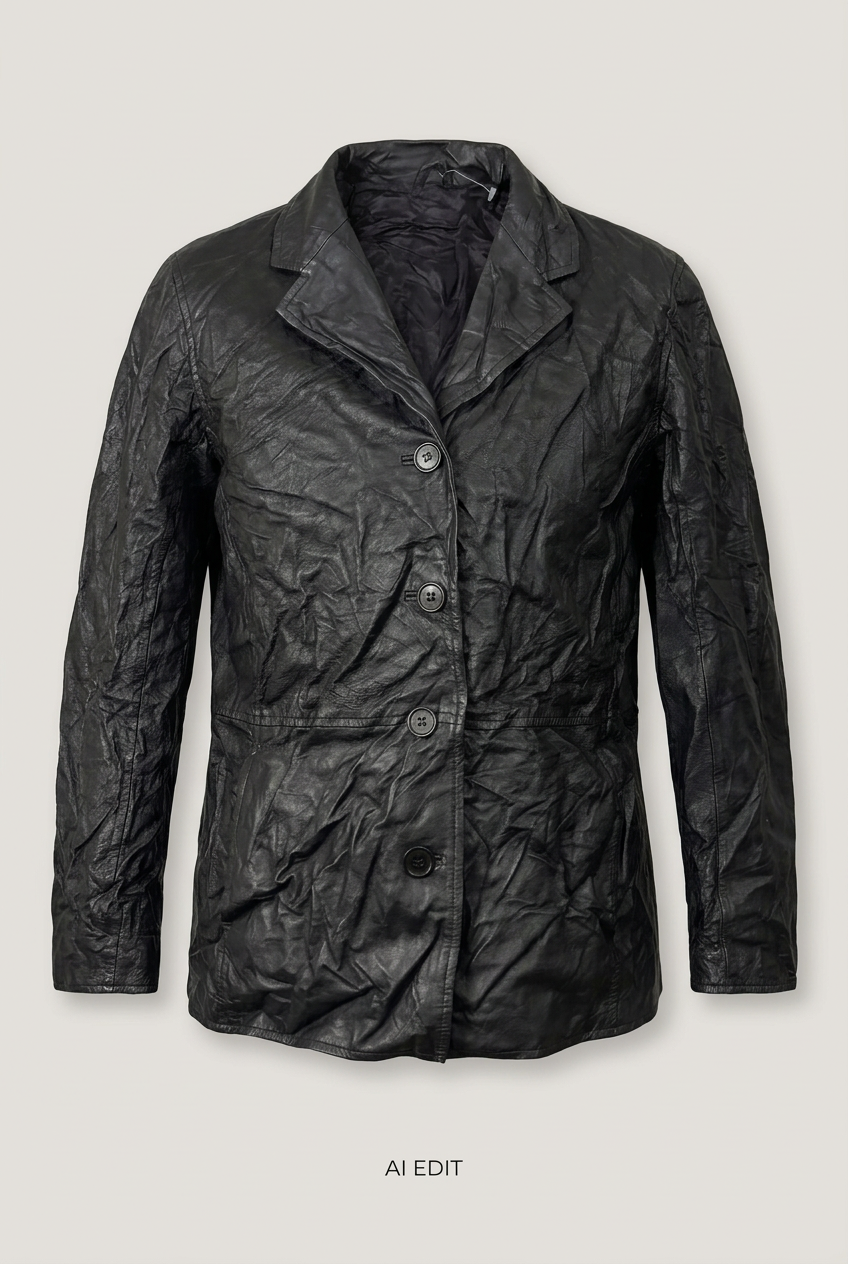 Revised four-button leather jacket front preview