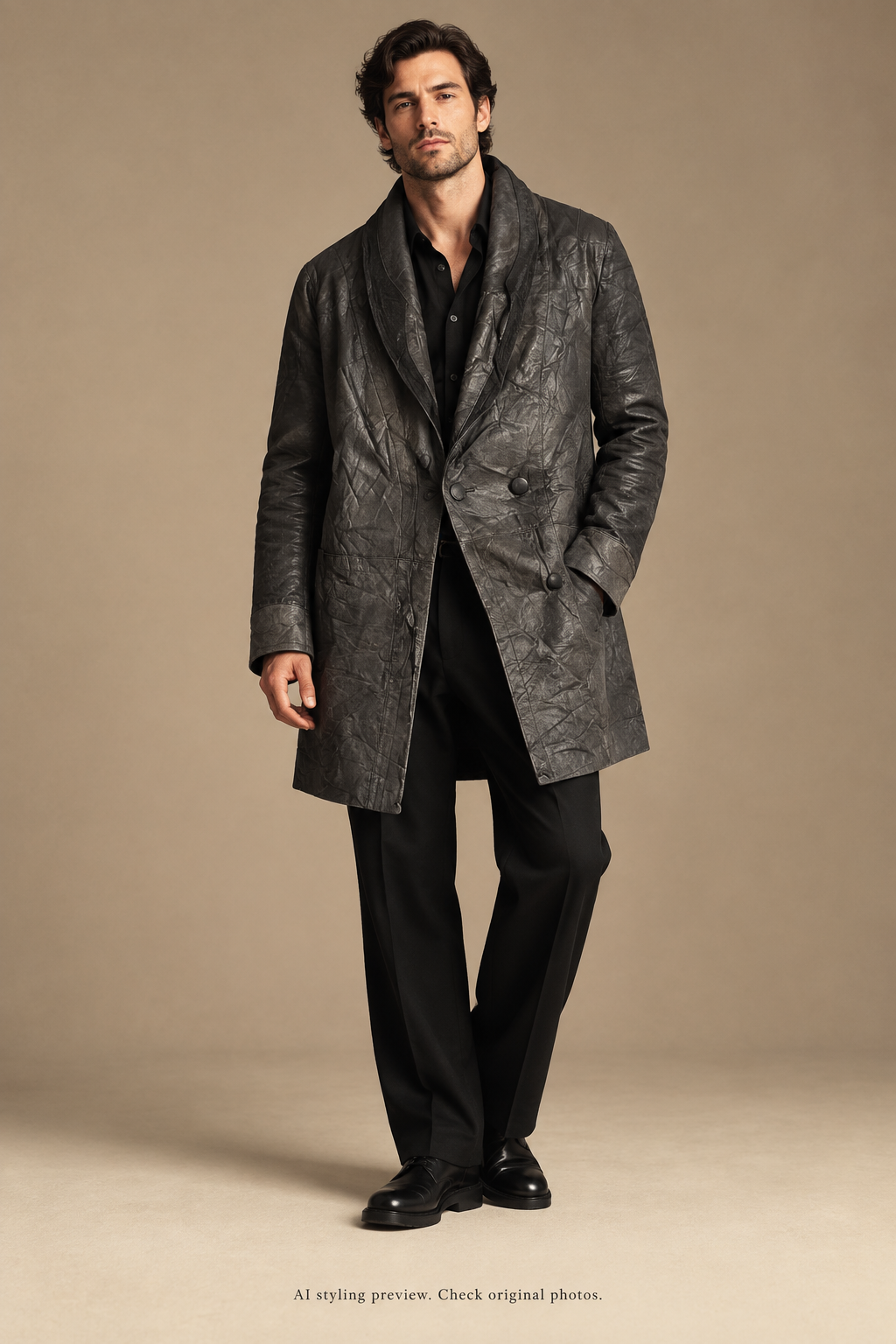 Revised men's leather coat styling preview