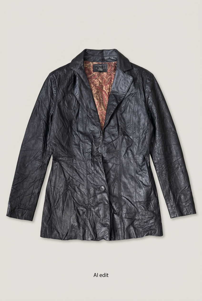 Revised single-button leather blazer front preview