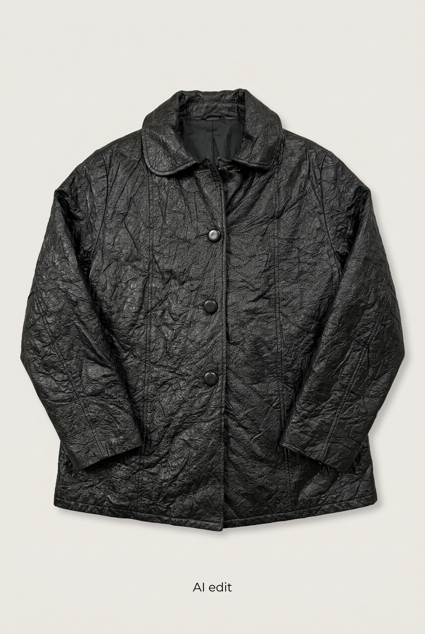 Rounded-collar black jacket front preview