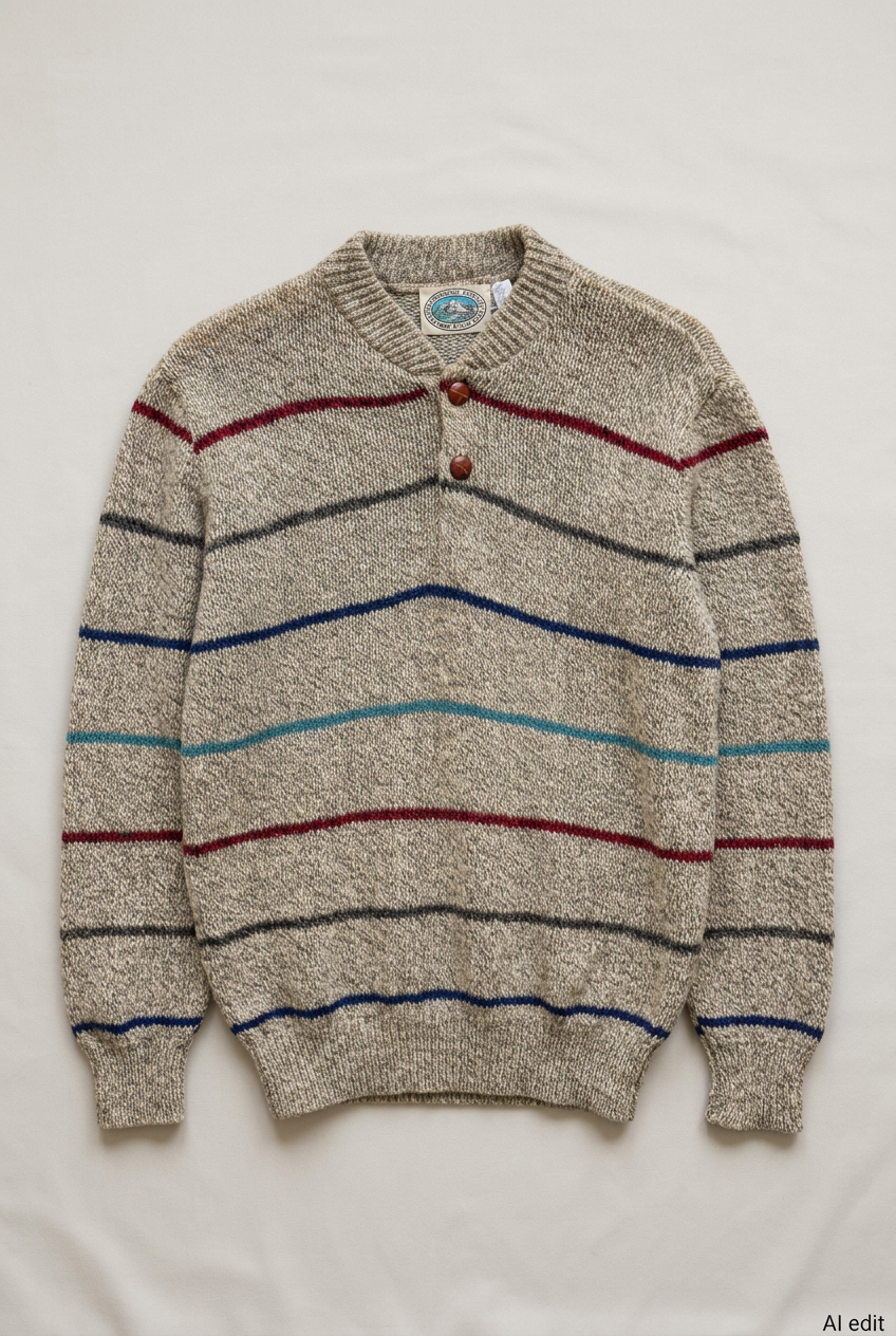 Striped two-button knit front preview