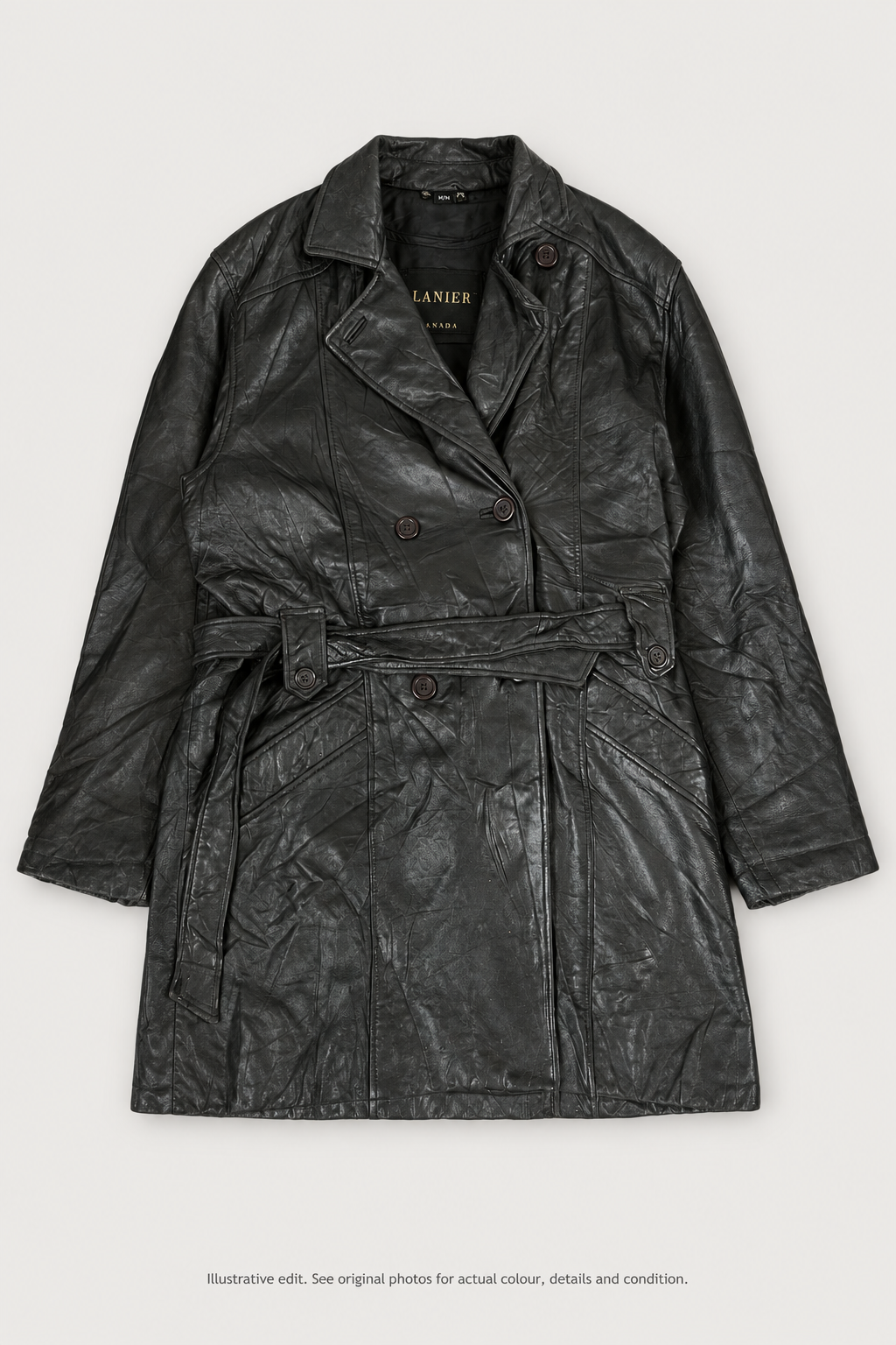 Styled front preview of black leather coat