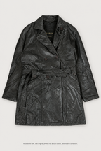 Styled front preview of black leather coat