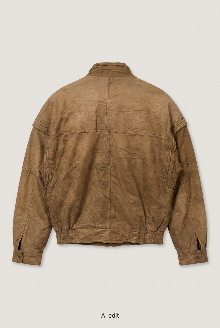 Tan leather bomber back preview