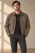 Taupe-grey PELLE CUIR jacket men's styling preview
