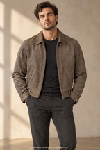Taupe-grey PELLE CUIR jacket men's styling preview