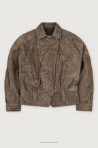 Taupe-grey PELLE CUIR jacket styled front