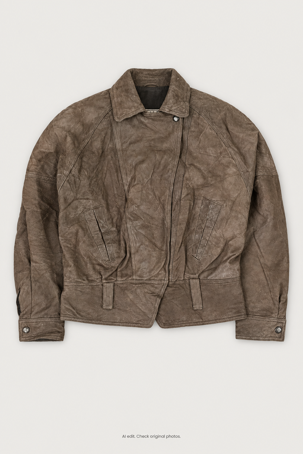 Taupe-grey PELLE CUIR jacket styled front