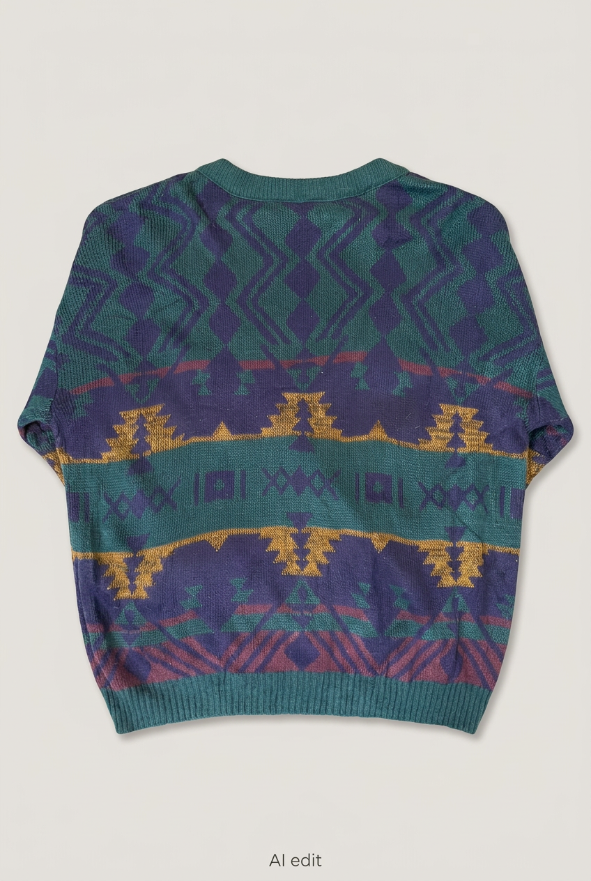 Teal geometric cardigan back preview
