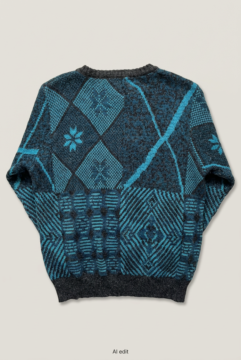Teal geometric sweater back preview