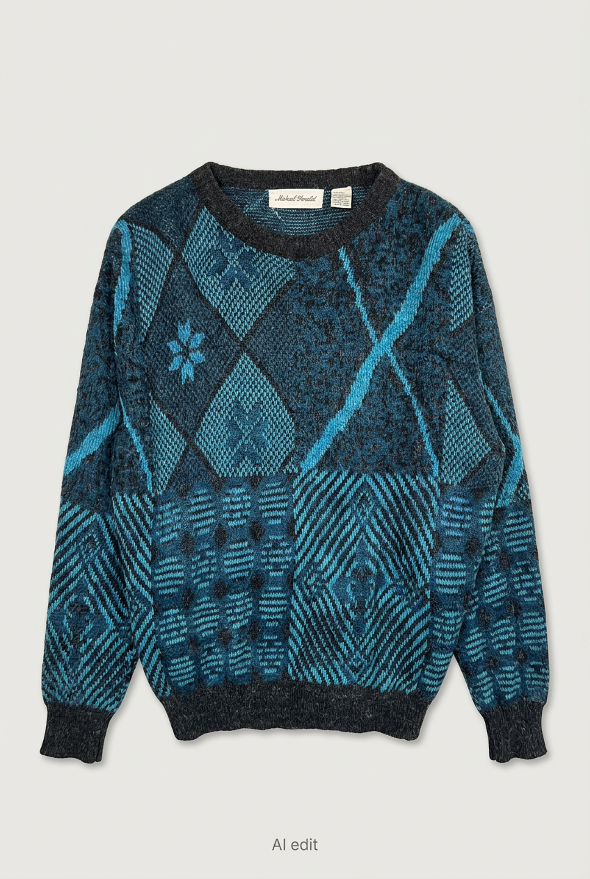 Teal geometric sweater front preview