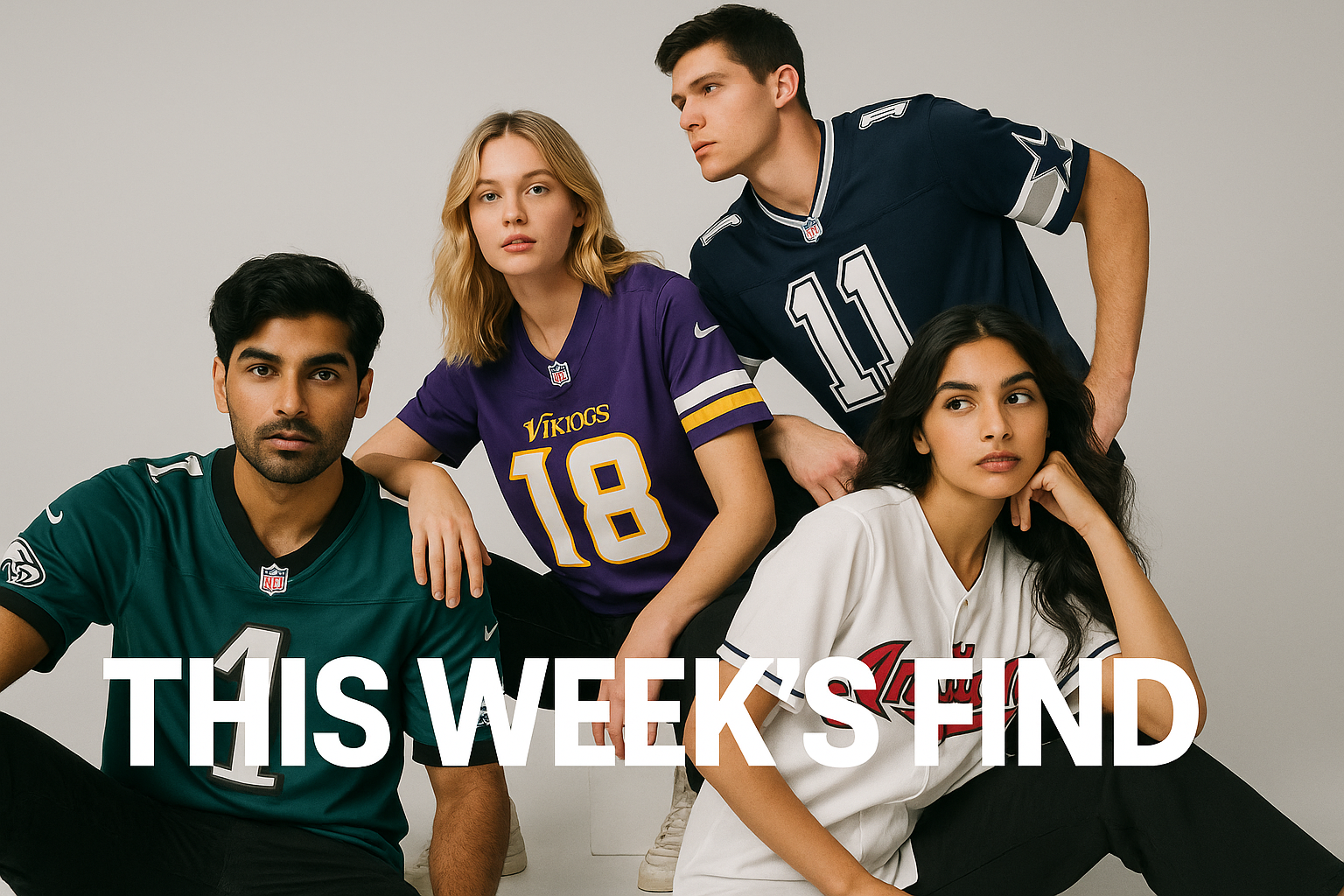 This Week's Find with NFL and MLB jerseys in creative poses