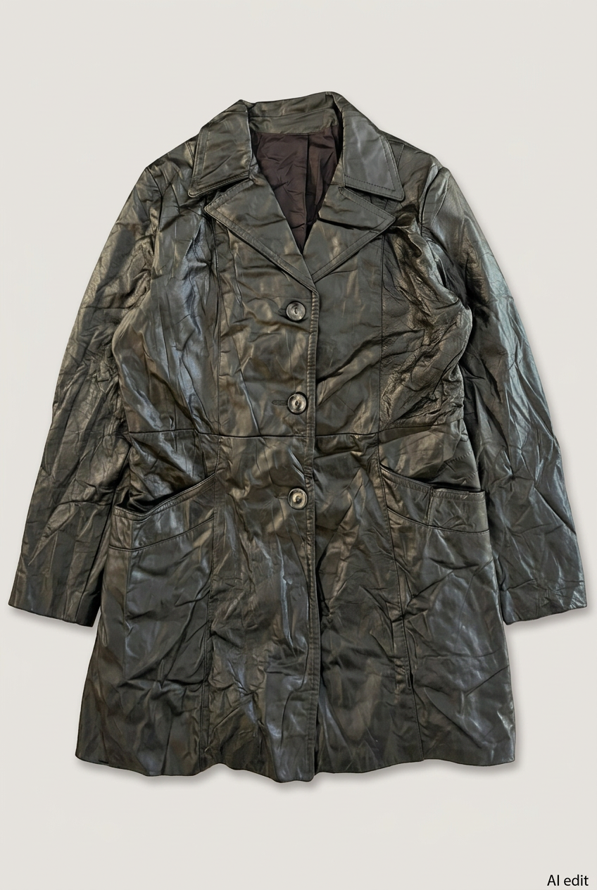 Three-button leather coat front preview