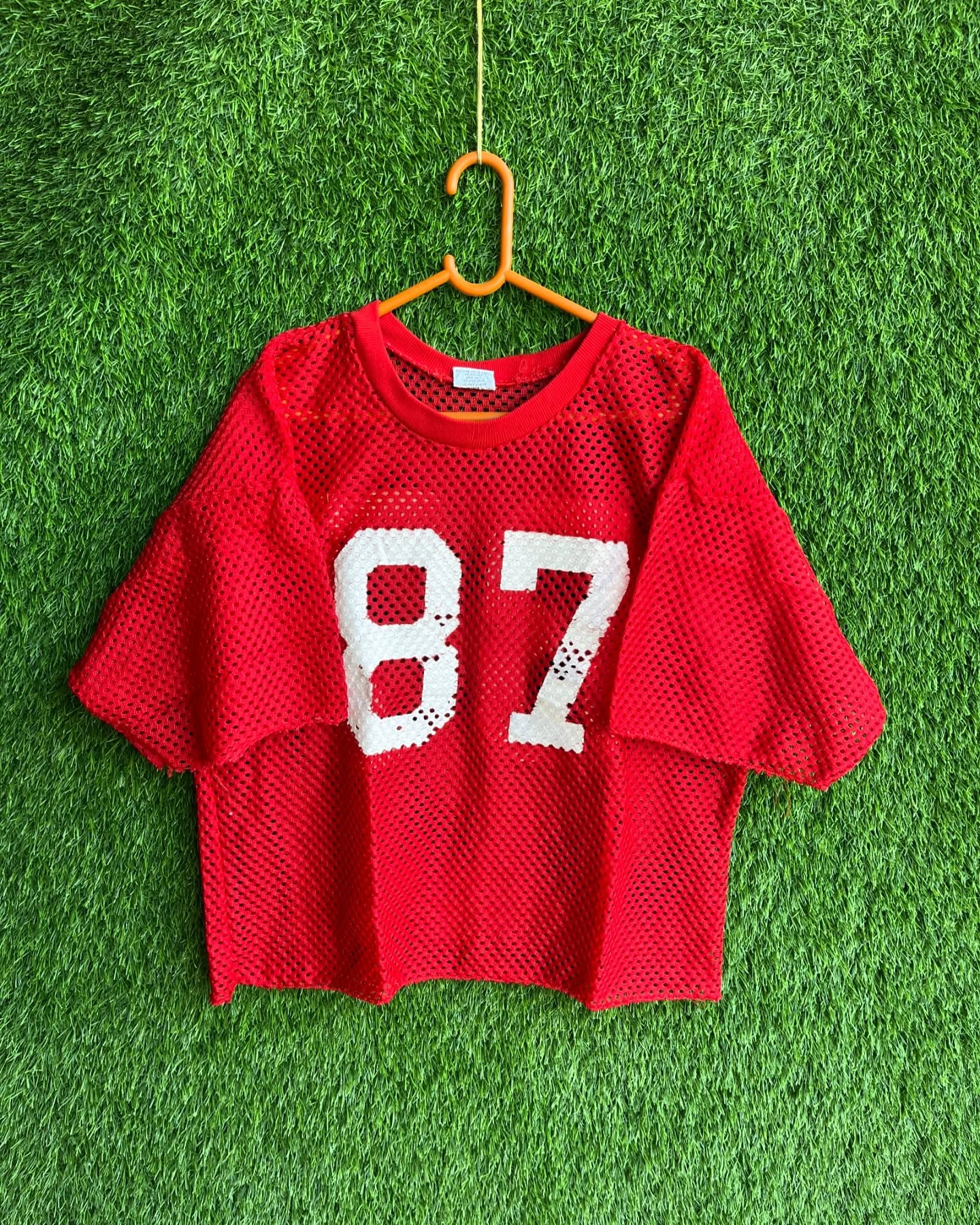 Cropped Mesh Jersey Plain red 87 (Oversized Half sleeve T Shirt or jersey unisex)