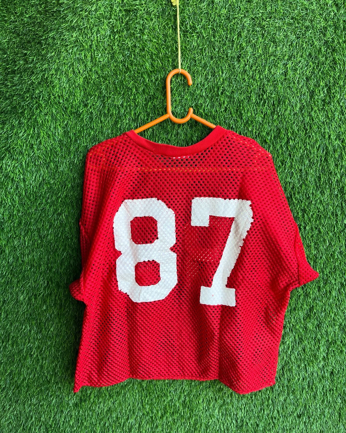 Cropped Mesh Jersey Plain red 87 (Oversized Half sleeve T Shirt or jersey unisex)