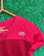 Cropped Mesh Jersey RAWLING PLAIN RED (Oversized Half sleeve T Shirt or jersey unisex) - Thrift Wallet