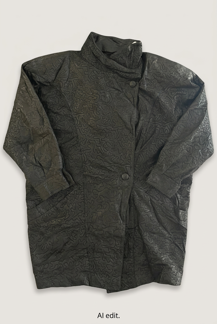 Tonal patterned leather coat front preview
